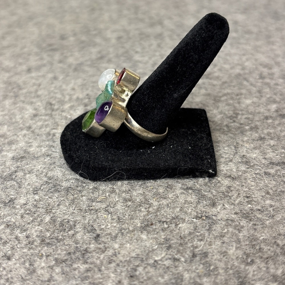 925 Sterling Silver Druzy Agate Moonstone Amethyst Ring Size 7.5 Multi Stone - Picture 3 of 8